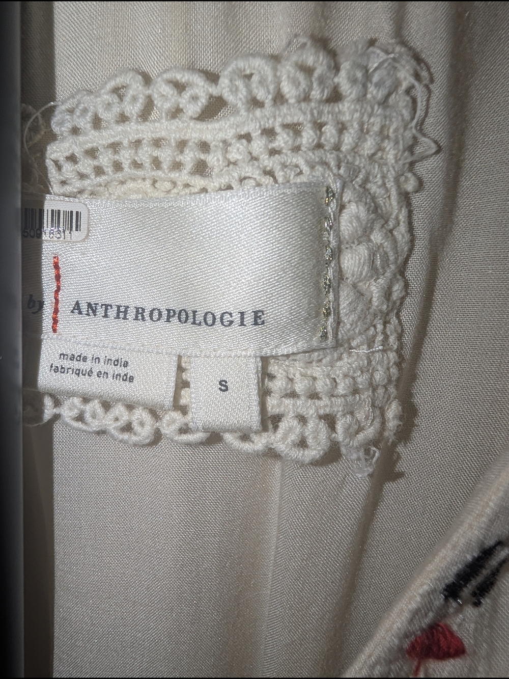 Anthropologie Cream Tunic with Embroidered Accent - Picture 2 of 3